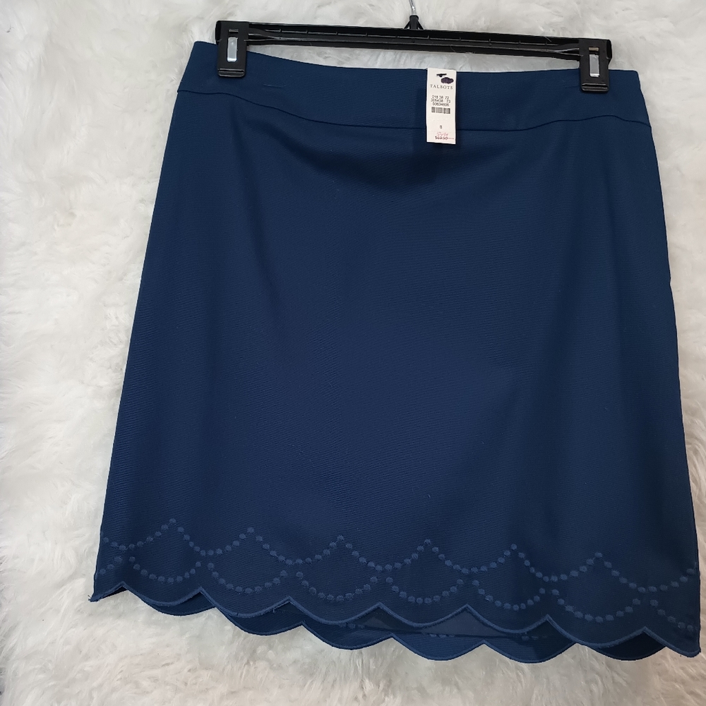 Talbots New With Tags Navy Blue Scalloped Hem Skirt Size 8